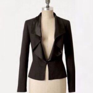 Anthropologie Drape100% Silk Black Blazer Size 12 Bohemian Hippie Jacket Tabitha